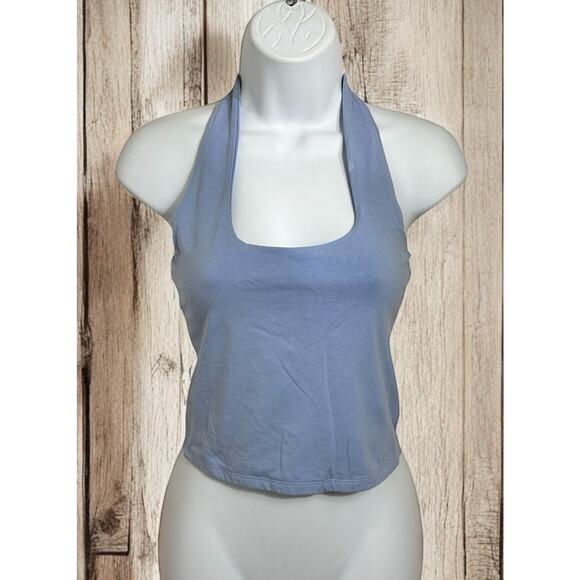 Cotton On Light Blue Crop Halter Top Sz Small Cotton Blend Scoop Neck Tee - Picture 1 of 6